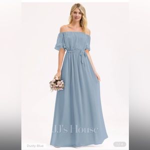 🩵 A-line off the shoulder Dusty Blue bridesmaid dress